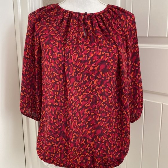 LOFT Women's Multicolor Spotted Blouse Puff Sleeves - Picture 1 of 4